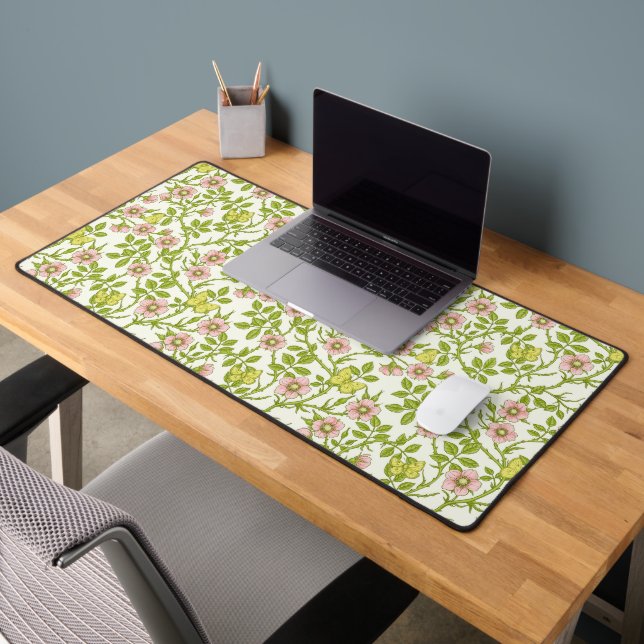 Roses sauvages et papillons /rose/vert pâle/jaune (Bureau 2)
