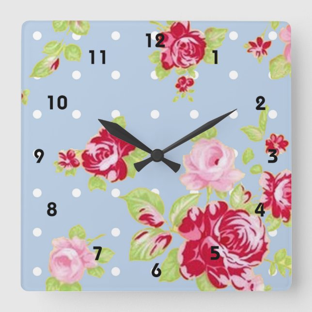 Roses Sur Mur Bleu Horloge (Recto)
