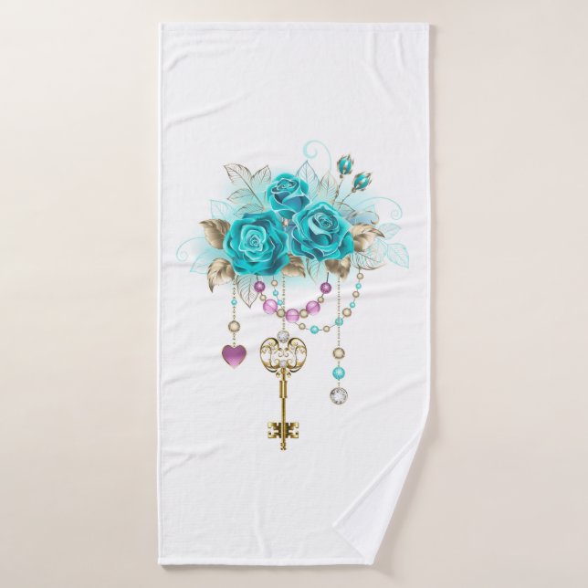 Roses turquoise avec touches (Serviette de bain)