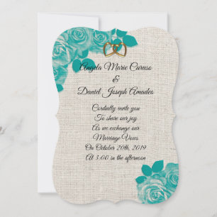 roses Turquoises faire-part de mariage sur lin