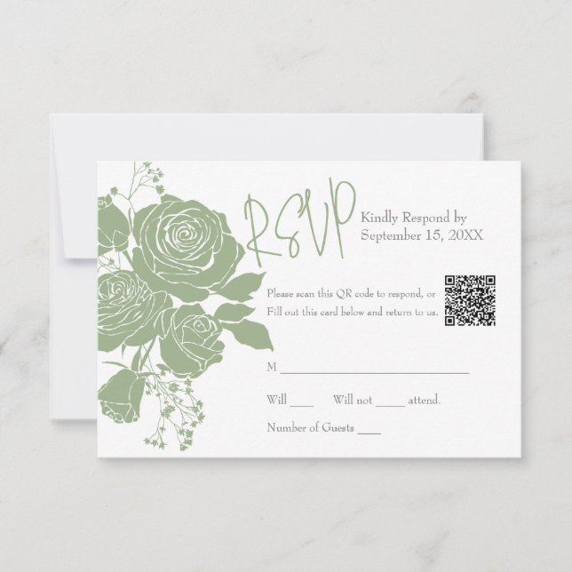 Roses verts Sage avec code QR Carte de réponse (Devant)