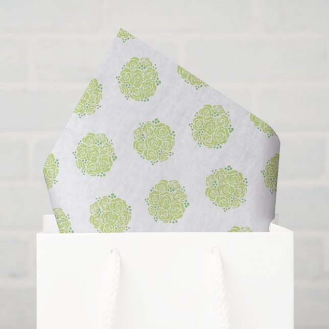 Roses verts sur papier de soie blanc (Sac cadeau)