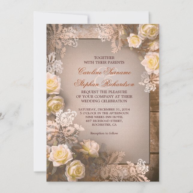 Roses victoriens invitations de mariage rustique v (Devant)
