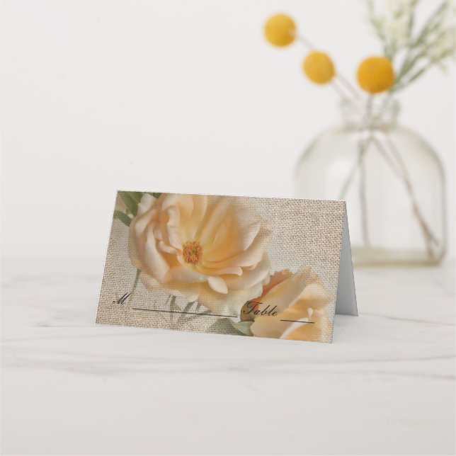 Roses vintages & Burlap - Cartes de Place Mariages (Devant)
