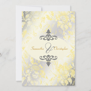 Roses Vintages Invitations Jaune + Argent 5x7