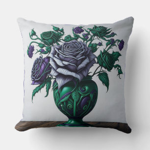 Roses violets dans un Coussin de vase vert émeraud
