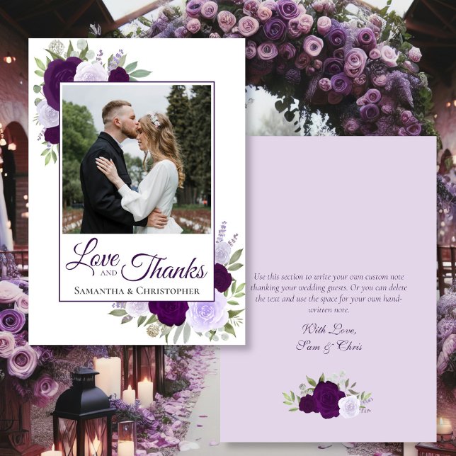 Roses Violettes Amour & Merci Photo Inscriptible M (Front/Back)
