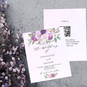 Roses violettes roses QR faire-part de mariage bud