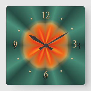 Rosette en rouge/orange avec vert> Horloge de cuis