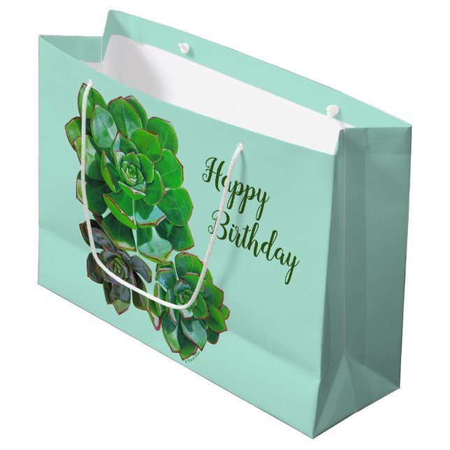 Rosette Succulent Grand Sac Cadeau (Devant Angle)