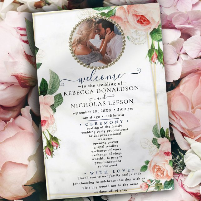 Rosy Blush Elegant Photo Wedding Programme (Créateur téléchargé)
