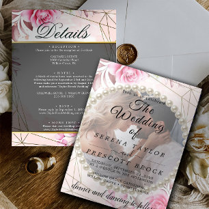 Rosy Elegant Vellum Overlay Faire-part de mariage