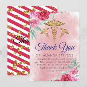 Rosy Floral Doctor   Carte de remerciements infirm