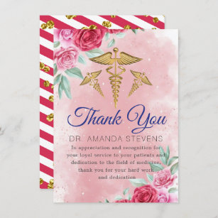 Rosy Floral Doctor   Carte de remerciements infirm