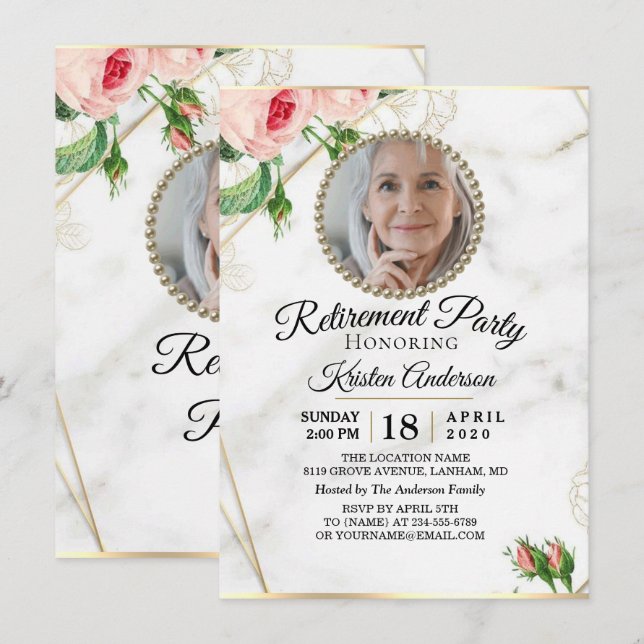 Rosy Marbre Luxury Retraite Party Invitation (Devant / Derrière)