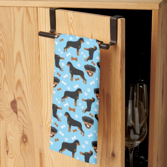 Rotie Rottweiler Serviette de cuisine bleue (Pliage en tiers)