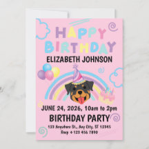 Rottweiler Birthday Party Invitation Pink