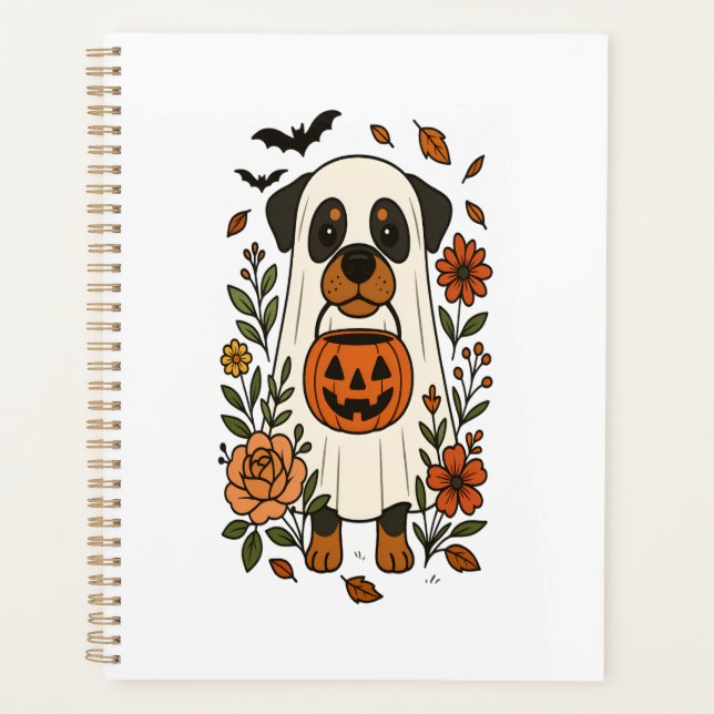 Rottweiler d'Halloween avec des fleurs (Devant)