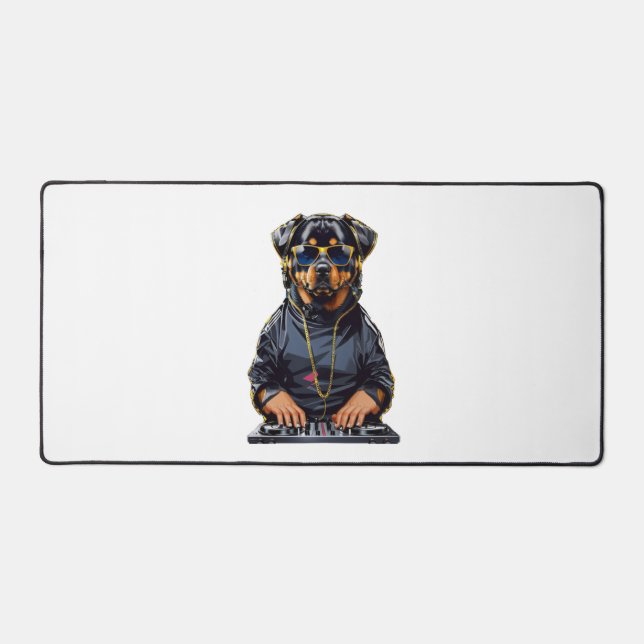 rottweiler Dog Dj avec platine et casque (Recto)