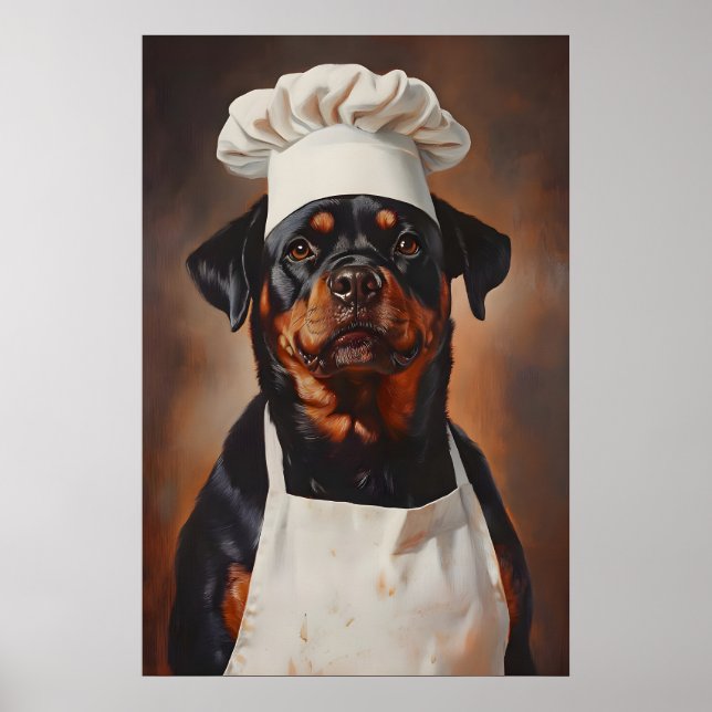 Rottweiler In Chefs Hat Poster, Funny Pet Poster (Devant)