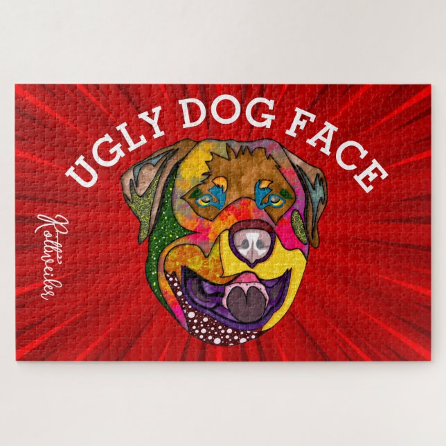 Rottweiler laide visage chien 1000 pièce puzzle pu (Horizontal)