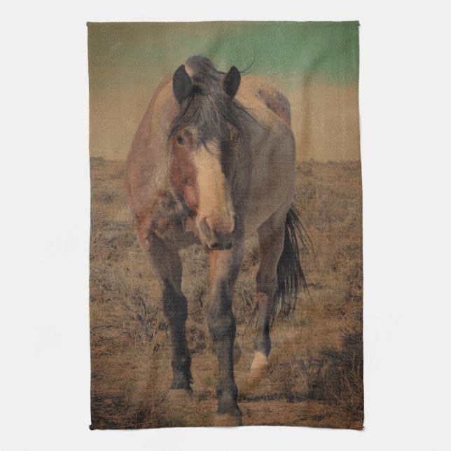 Rouan rouge et serviette de cuisine sage de cheval (Vertical)