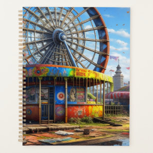 Roue de manège abandonnée de la fête foraine en ar