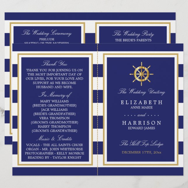 Roue d'or nautique, programme de mariage Marine/Or (Devant / Derrière)