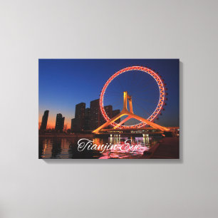 Roue Oeil Tianjin La Nuit Avec Toile Skyline Art