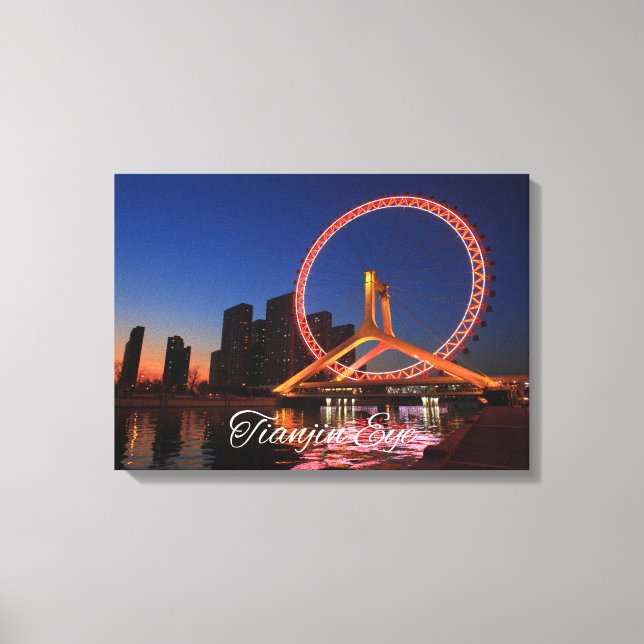 Roue Oeil Tianjin La Nuit Avec Toile Skyline Art (Recto)