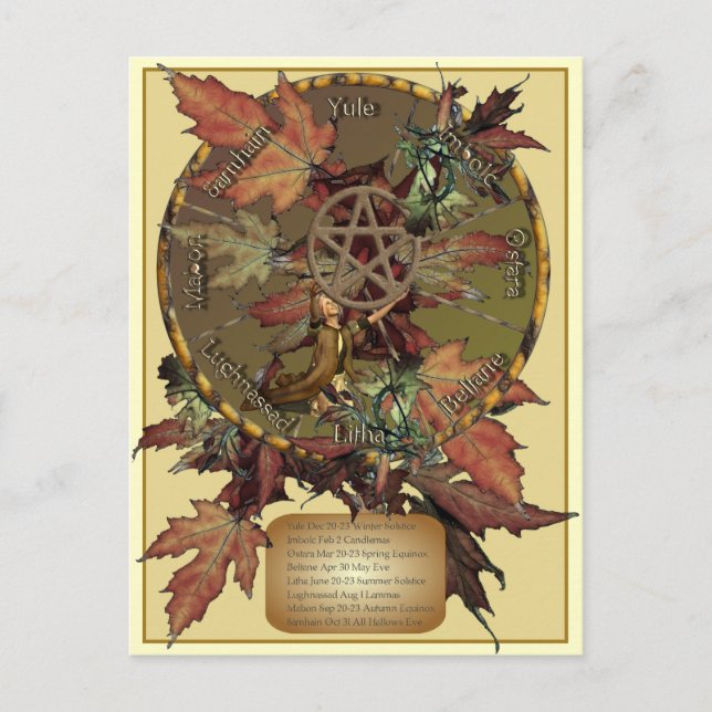 Roue Wiccan Avec Carte Postale Pentacle (Devant)