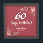 Rouge Aquarelle Rose Floral 60e Anniversaire boîte<br><div class="desc">Boite cadeau Rose Floral 60e Anniversaire rouge Aquarelle. Roses d'aquarelle aux couleurs rouge et orange. Ajoutez le nom et la date de célébration. Vous pouvez modifier le numéro d'âge.</div>