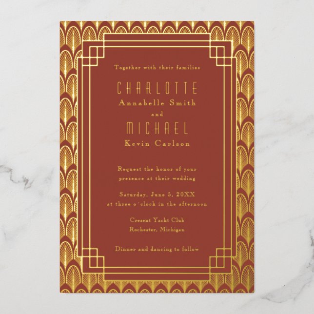 Rouge Art Déco or Vintage Foil Invitation (Recto)