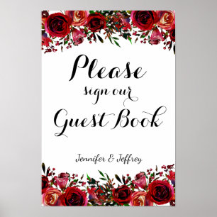 Rouge Automne Floral Mariage Signet du livre d'or