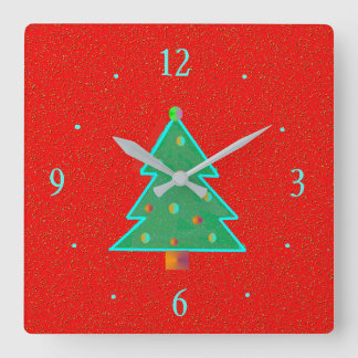 Rouge avec arbre vert aqua > Horloges de Noël