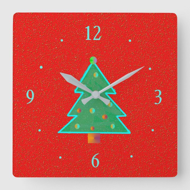 Rouge avec arbre vert aqua > Horloges de Noël (Recto)