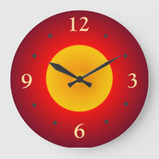 Rouge avec Pleine lune jaune> Horloge murale