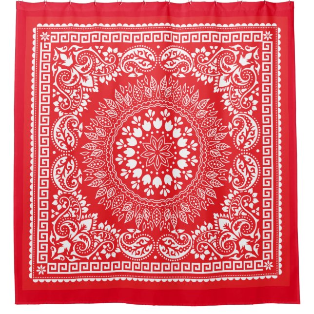 Rouge Bandana Motif-4 rideau de douche (Devant)