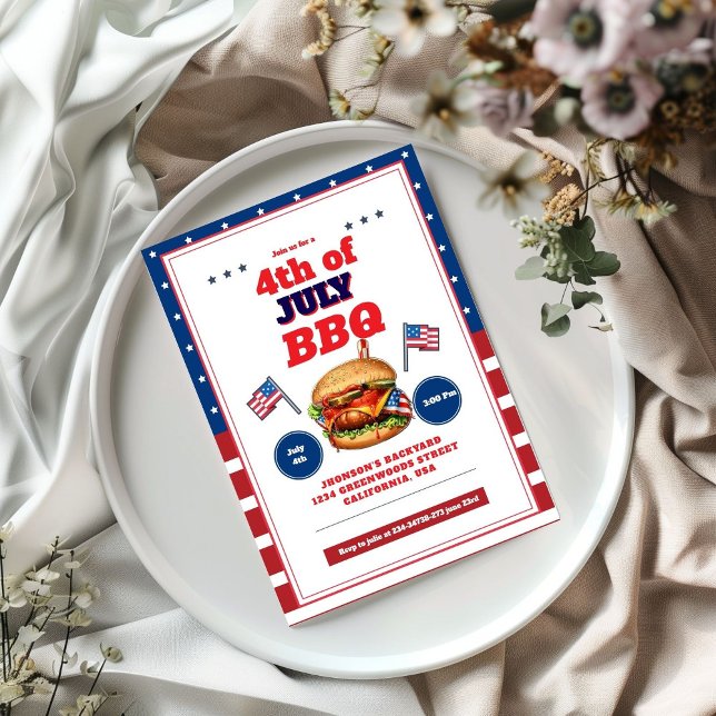 Rouge Blanc Bleu 4 juillet Invitation Pique-Nique  (Créateur téléchargé)