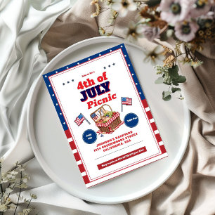 Rouge Blanc Bleu 4 juillet Invitation Pique-Nique 