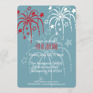 Rouge Blanc & Bleu Fireworks 4 juillet Invitations