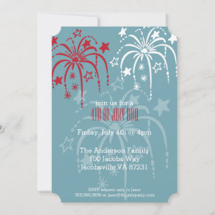 Rouge Blanc & Bleu Fireworks 4 juillet Invitations