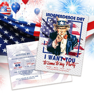 Rouge, Blanc, Bleu Oncle Sam Invitation 4 Juillet