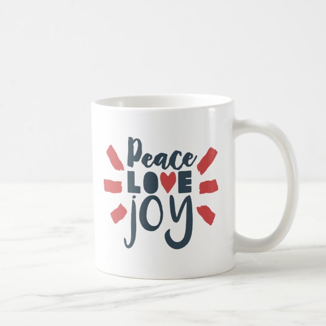 Rouge Blanc Bleu Paix Amour Joie Cadeau Mug (Droite)
