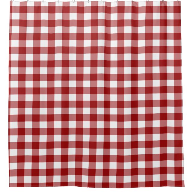 Rouge blanc Chèque Douche Plaid Rideau (Devant)
