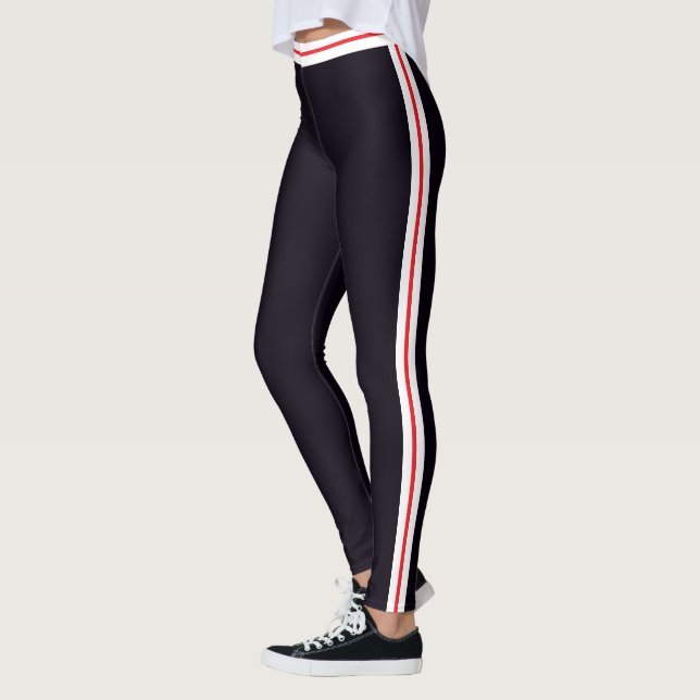 Rouge Blanc Côté Bande Noire Leggings Choisir Coul (Gauche)