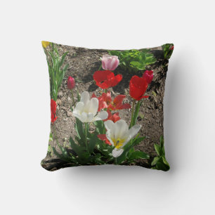 Rouge, Blanc, coussin de tulipes roses