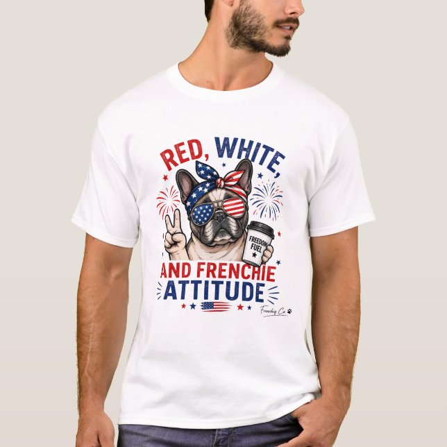 Rouge Blanc et Attitude Frenchie T-shirt pour Bull (Devant)