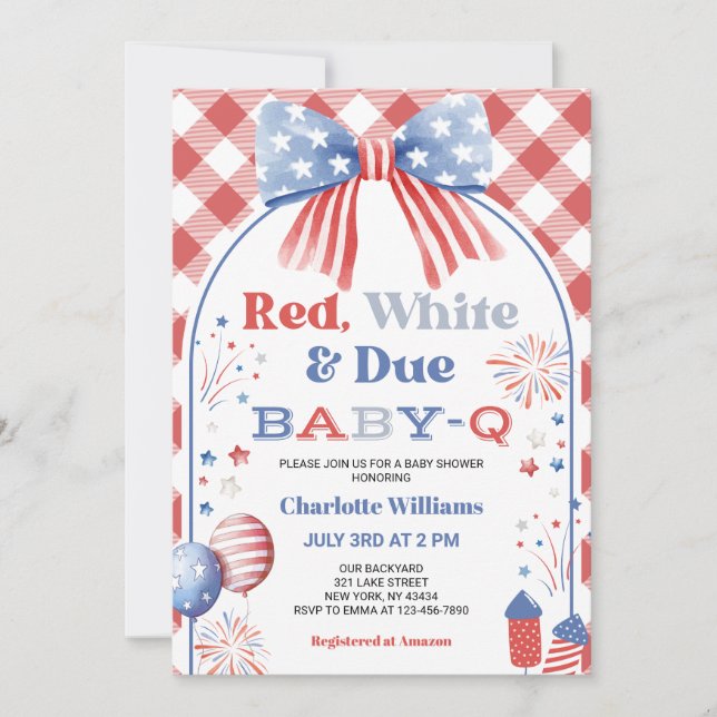 Rouge Blanc et Bébé à Venir Baby-Q Invitation pour (Devant)