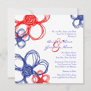Rouge, blanc, Faire-part de mariage de fleurs sauv